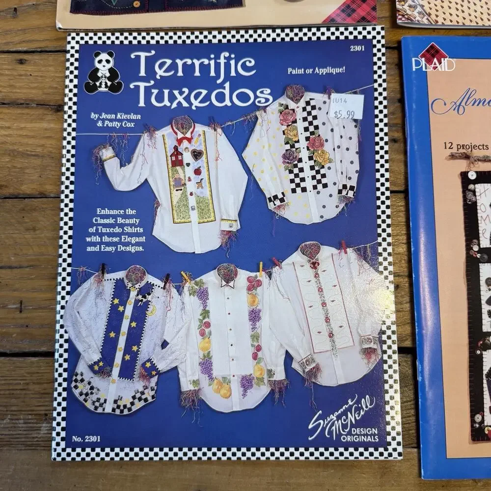 Vintage Plaid Wearable Art Pattern Lot Felt Vests Applique Alma Lynne 4pc